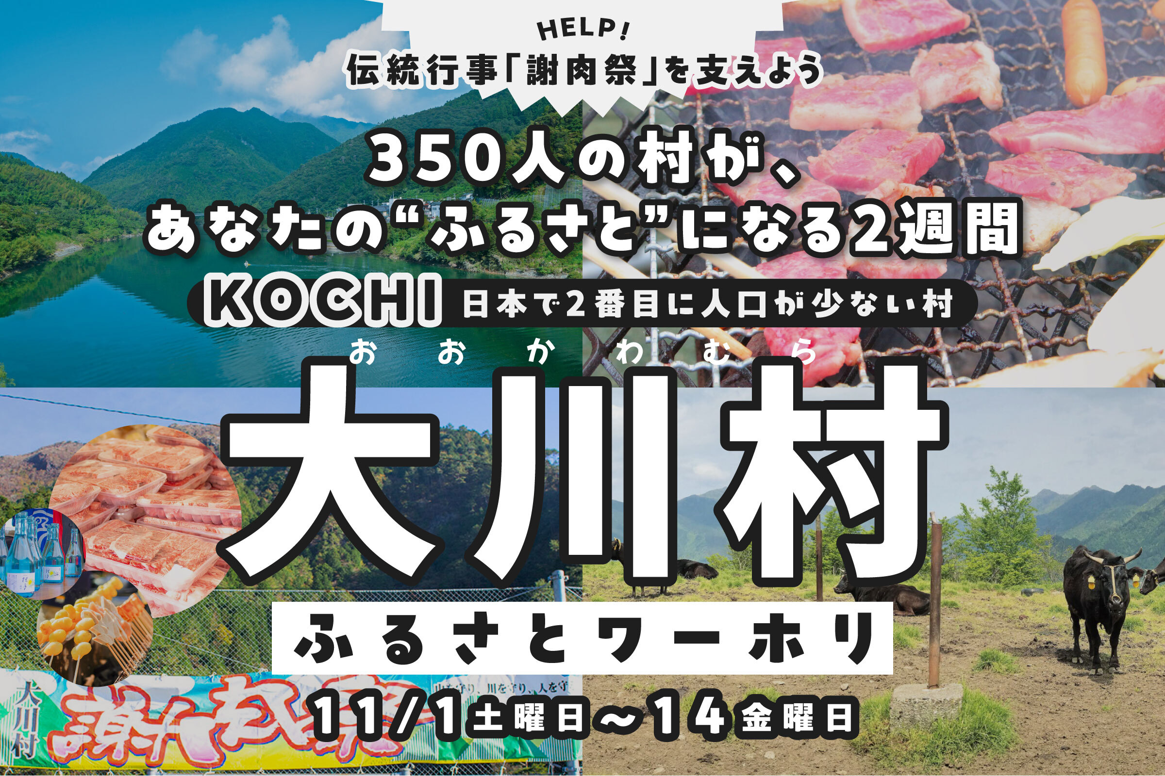 HELP!伝統行事「謝肉祭」を支えよう。350人の村が、あなたの“ふるさと”になる2週間。KOCHI 日本で2番目に人口が少ない村。大川村ふるさとワーホリ11/1土曜日~14金曜日